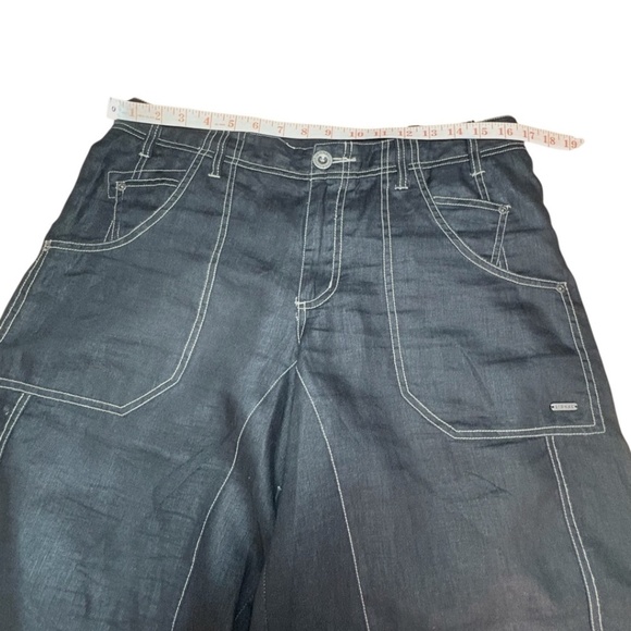 SIGNAL CLOTHING 100% Linen Black Barrel Pants Multi Pocket Riveted Detail Sz 12 - Picture 6 of 10